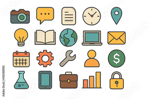 A set of vector icons for web design, specifically editor icons, is outlined and isolated on a white background