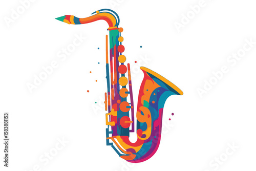 Vector illustration of a jazz music background featuring colorful piano keys, suitable for an artistic music festival poster, live concert, or creative banner design incorporating a piano keyboard