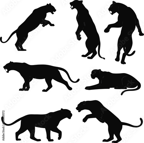 Black Panther Silhouette Set – Wild Cat Animal Poses Collection