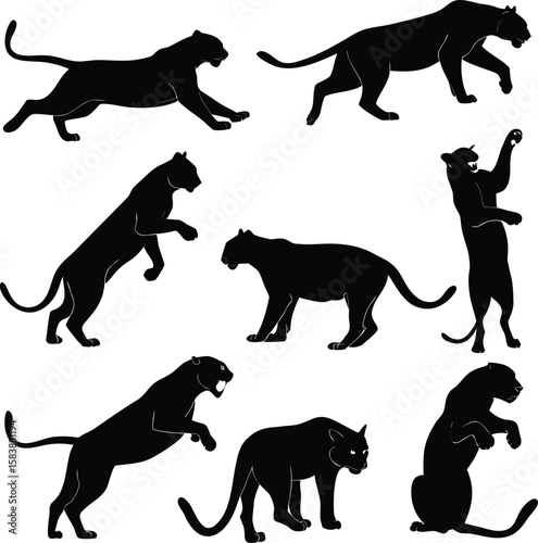 Black Panther Silhouette Set – Wild Cat Animal Poses Collection
