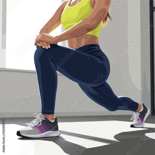 Fit Woman Doing Lunges in Sunlit Room