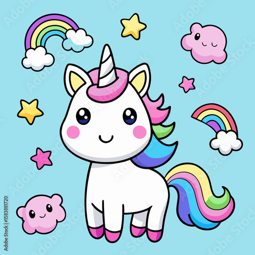 unicorn stickers set cute unicorn vector icons printable editable 