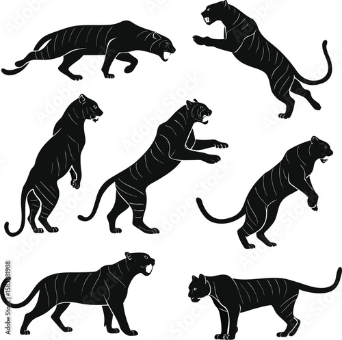 Black Panther Silhouette Set – Wild Cat Animal Poses Collection
