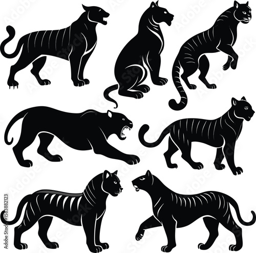 Black Panther Silhouette Set – Wild Cat Animal Poses Collection