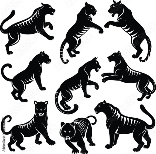 Black Panther Silhouette Set – Wild Cat Animal Poses Collection
