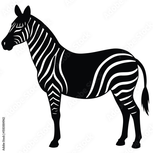  a zebra in side profile with detailed body shape and upright mane, minimalist vector illustration isolated on white background