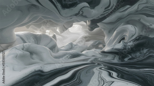 Abstract flowing marble cave interior with smooth undulating surfaces and swirling patterns vector