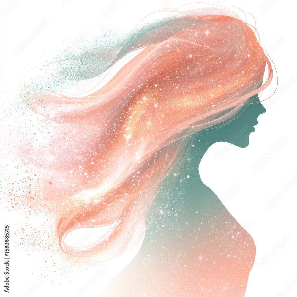 Fototapeta premium Abstract female profile with ethereal hair