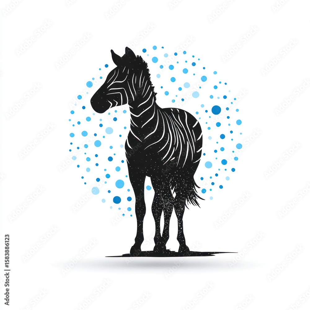 Fototapeta premium Silhouette of a zebra with a light blue dotted circle