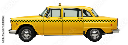 Checker cab with distinctive yellow and black pattern and chrome hubcaps