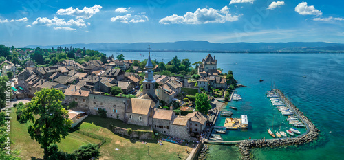 Fotografie Aerial view of Yvoire on Lake Geneva with medieval ramparts Most beautiful villa