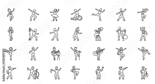 A collection of line art drawings depicting various people in different poses and activities