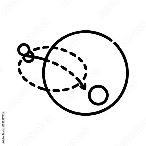 Simple orbit path diagram with circles and lines representing motion  