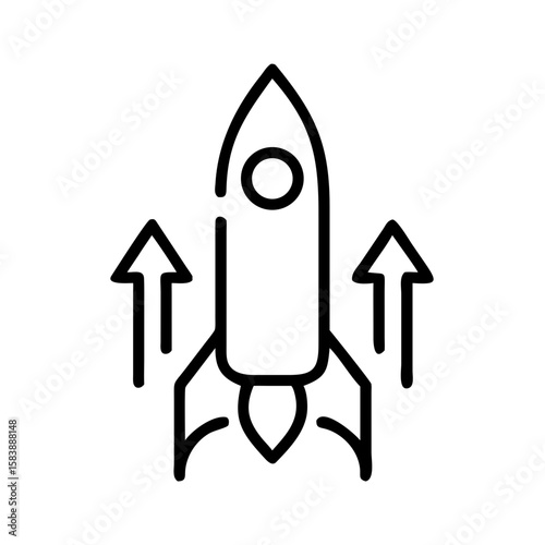 Rocket icon launching with upward arrows in minimalist style  