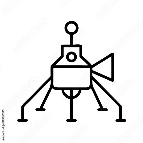 Line drawing of a lunar lander spaceship on a white background  