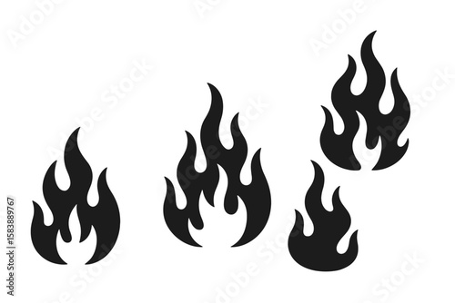 vector illustration of bonfire, flames of various shapes, fire flat line icons, flame