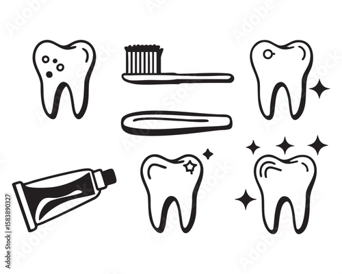 Dental hygiene icons showing healthy and unhealthy teeth tooth clean