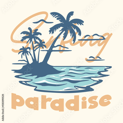 Wallpaper Mural Retro summer paradise beach vector graphic art, long beach california summer time, summer beach sunshine vector print design artwork, take me to the sunshine, Beach Paradise Print T-shirt Design Torontodigital.ca