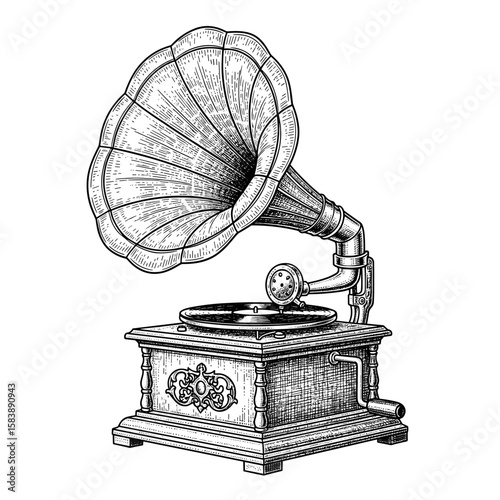Vintage gramophone illustration symbolizing International Music Day  