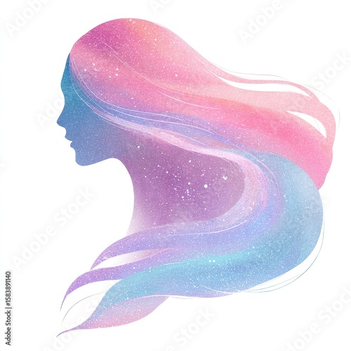 A profile of a woman with ethereal hair