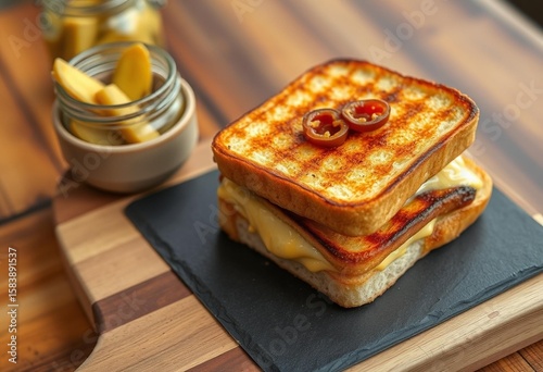 Grilled pimento cheese sandwich with bread-and-butter pickles