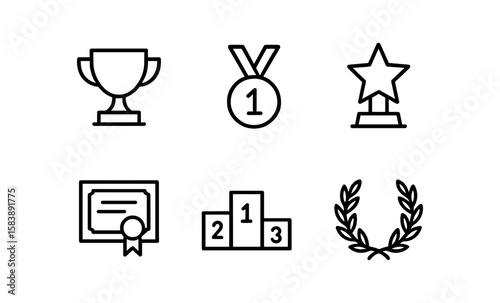 Set of linear icons for awards and achievements on dark background