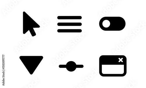 Minimalist user interface icons: cursor, toggle switch, dropdown menu, and more