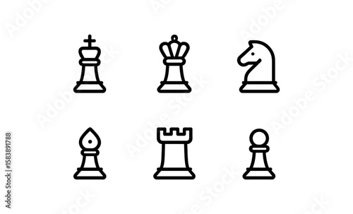 Elegant chess piece icons set on dark background