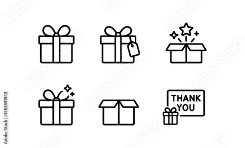 Simple line art of gift boxes and thank you card with minimalist design