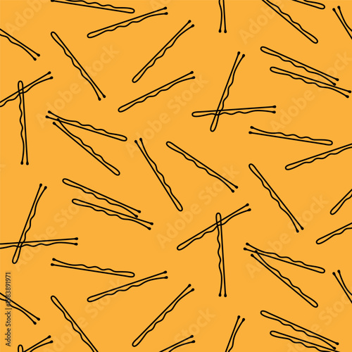 Bobby pins seamless pattern. Hairpin doodle background, trendy hair accessories, simple hair styling tools design. Vector fashion texture