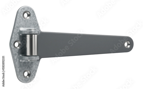 Galvanized metal strap hinge with a long arm for large barn doors in agricultural facilities