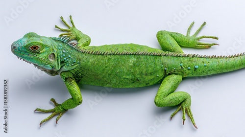 Close-up of a vibrant green lizard