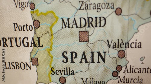 Map of Spain, capital city of Madrid.