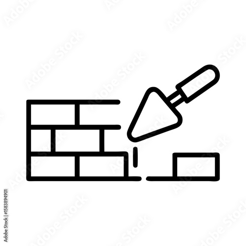 Brick wall construction with trowel icon for masonry and building concept