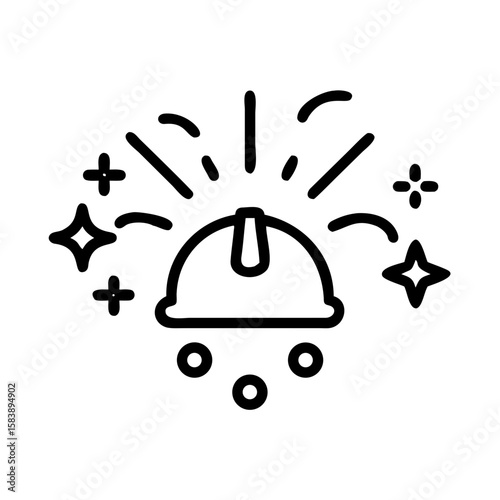 Festive fireworks behind a helmet icon for Labor Day celebration concept