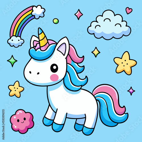unicorn stickers set cute unicorn vector icons printable editable 