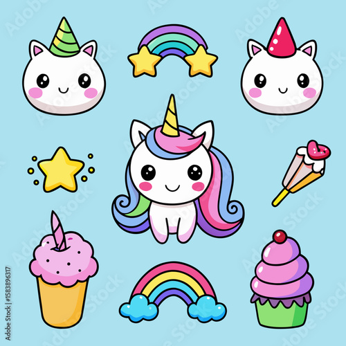 unicorn stickers set cute unicorn vector icons printable editable 