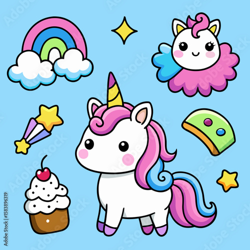 unicorn stickers set cute unicorn vector icons printable editable 