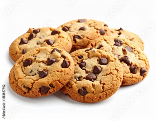 Delicious Chocolate Chip Cookies Stacked on White Background