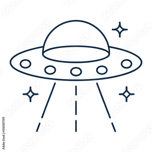  UFO alien spaceship icon in flat line style