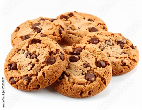Delicious Chocolate Chip Cookies Stacked on White Background