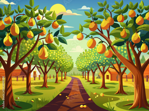vector of A garden of pear trees full of fruit and ready to pick
