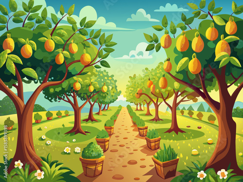 vector of A garden of pear trees full of fruit and ready to pick