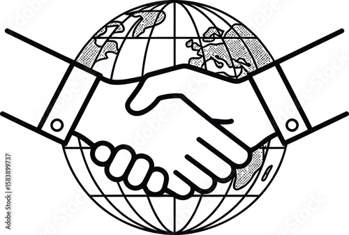 Global Partnership Icon – Handshake and World Symbol