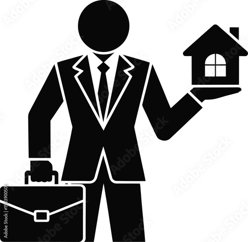 Real Estate Agent Holding House and Briefcase Icon