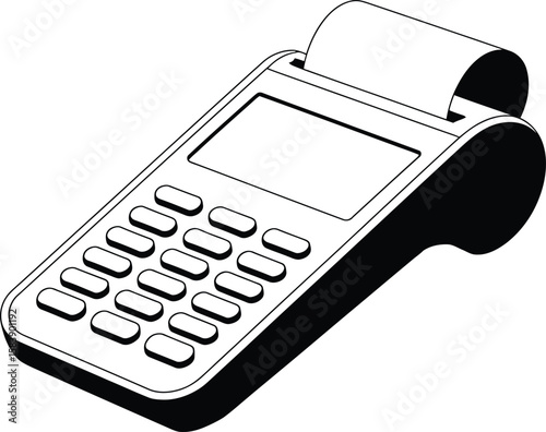 Payment POS Terminal with Receipt – Line Art Credit Card Machine Vector Illustration