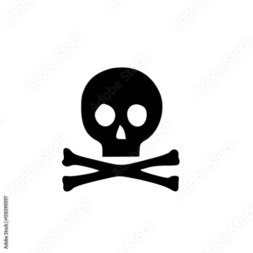 Skull and crossbones symbol, black color, representing danger and caution, copy space