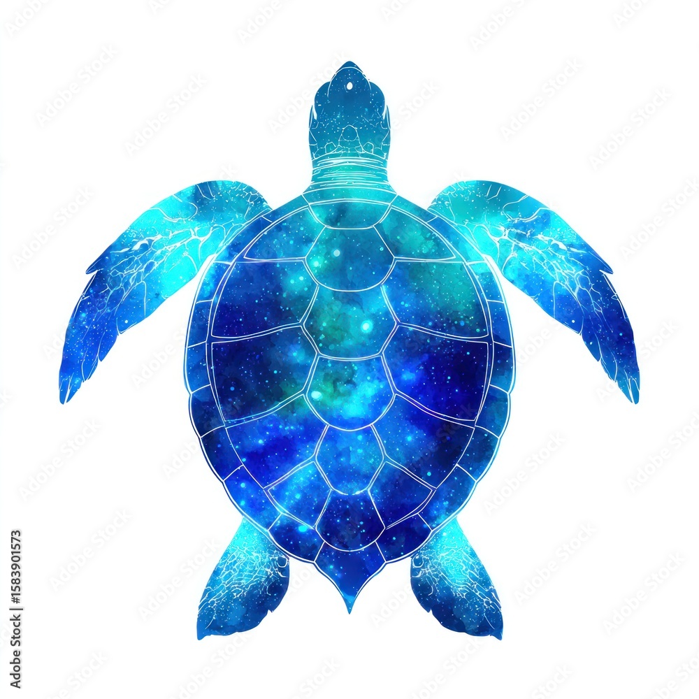 Fototapeta premium A stylized blue turtle, cosmic design
