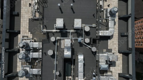 Communications on the roof of a residential building from above, close up