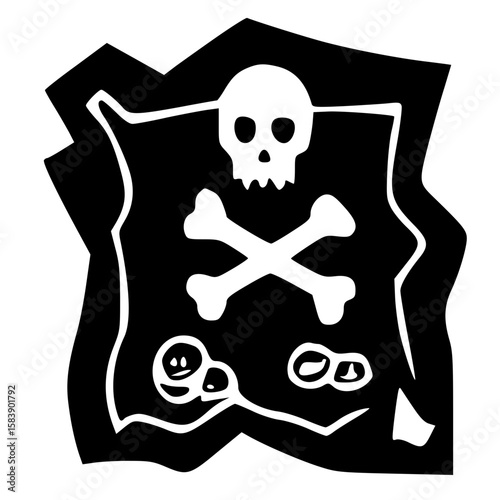 Pirate treasure map with skull and crossbones, adventurous and mysterious theme, copy space